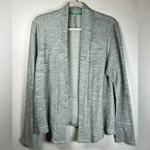 Sweet Grey Open Front Cardigan Cotton Blend Textured Stripes Women’s Size Large